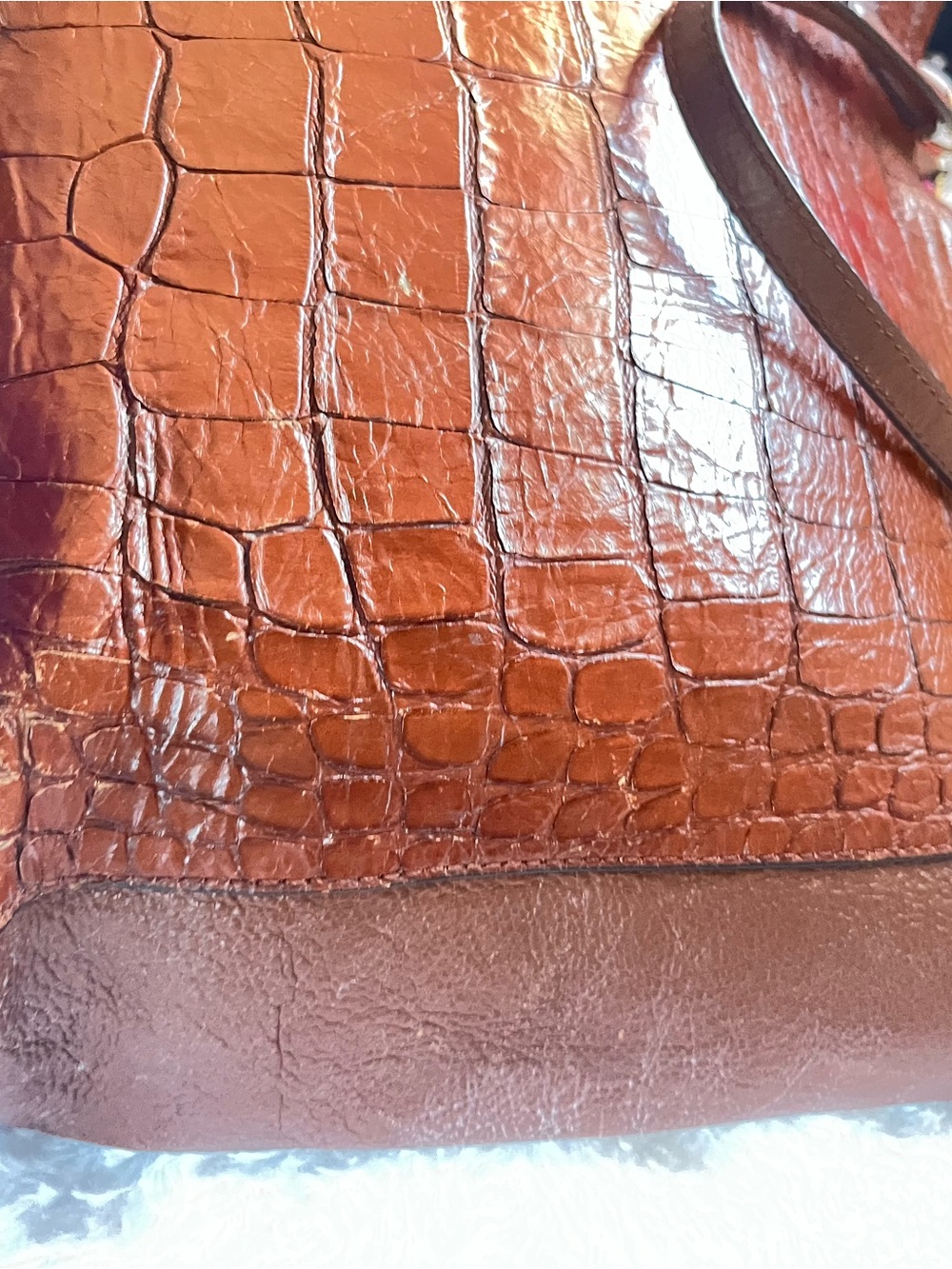 Coach Croc-Embossed Leather Tote in Cognac Brown - Picture 13 of 13